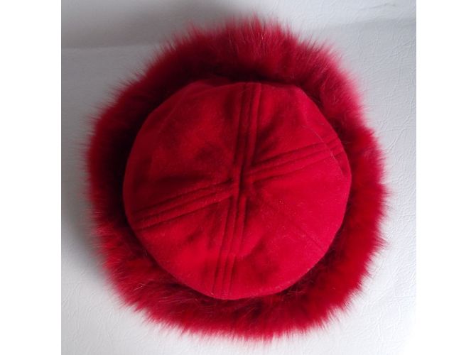 Autre Marque Cappello BAYA Olga Rosso in Lana Cashmere e Pelliccia di Volpe - vista 4