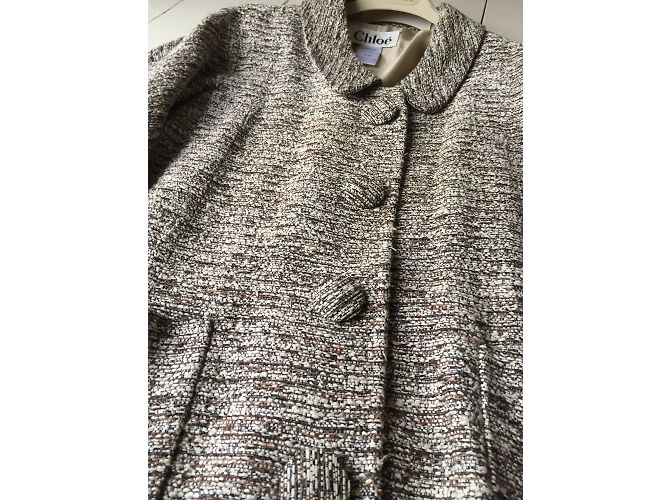 Chloé marrone e ecru mescolano il cappotto aderente - vista 5