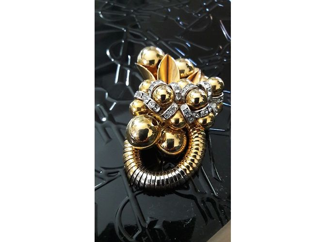 Spilla Azzaro in metallo dorato con pietre Swarovski D'oro - vista 3