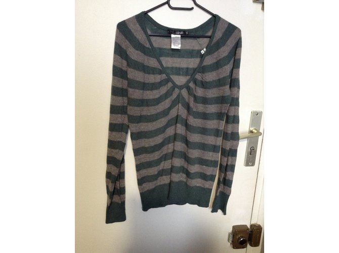 Liu.Jo Gestreifter Pullover aus Alpakawolle Grün - Ansicht 3