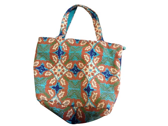 Borsa Antik Batik Blu in Cotone con Perline e Ricami - vista 2
