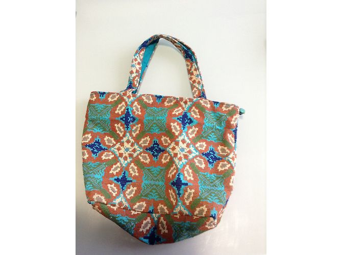 Borsa Antik Batik Blu in Cotone con Perline e Ricami - vista 4