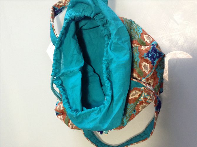 Borsa Antik Batik Blu in Cotone con Perline e Ricami - vista 5