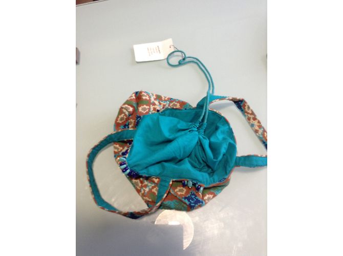 Borsa Antik Batik Blu in Cotone con Perline e Ricami - vista 6