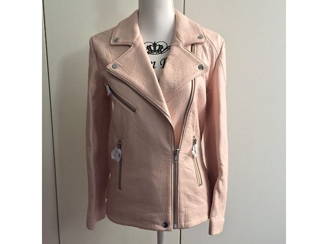 American Retro Bomberjacke aus Leder Pink - Ansicht 3