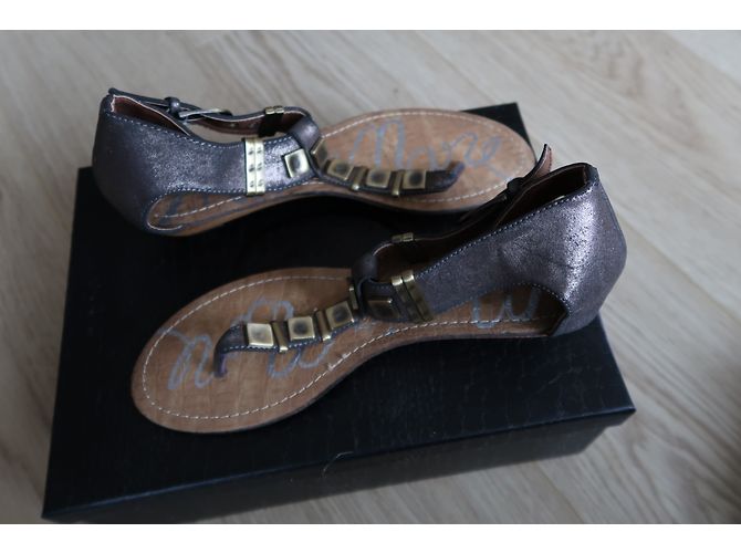 Autre Marque Sandali con Tacco a Zeppa in Pelle Taupe - vista 3
