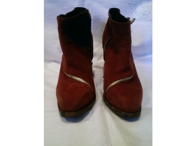 Stivaletti Alexander McQueen Borgogna Pelle e Scamosciata 37.5 Bordò - vista 4