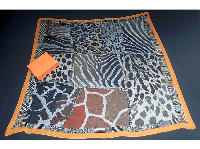 Hermès Lenços Marrom Estampa de leopardo Estampa de zebra - vista 15