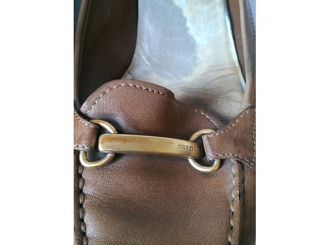 Prada Moccassin Pumps aus Leder Caramel Karamell - Ansicht 6