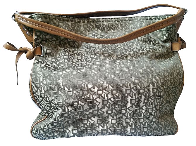 Borsa Tote Dkny Verde Kaki in Tela e Pelle - vista 2