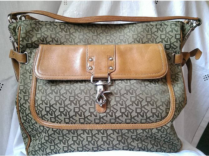 Borsa Tote Dkny Verde Kaki in Tela e Pelle - vista 3