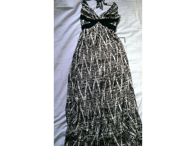 Vestido Bcbg Max Azria de seda sem alças e sem costas preto bege - vista 3