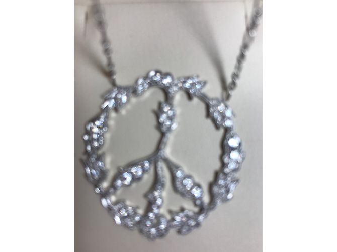 Stone Peace and Love Halskette aus 18K Weißgold und Diamanten Silber - Ansicht 3
