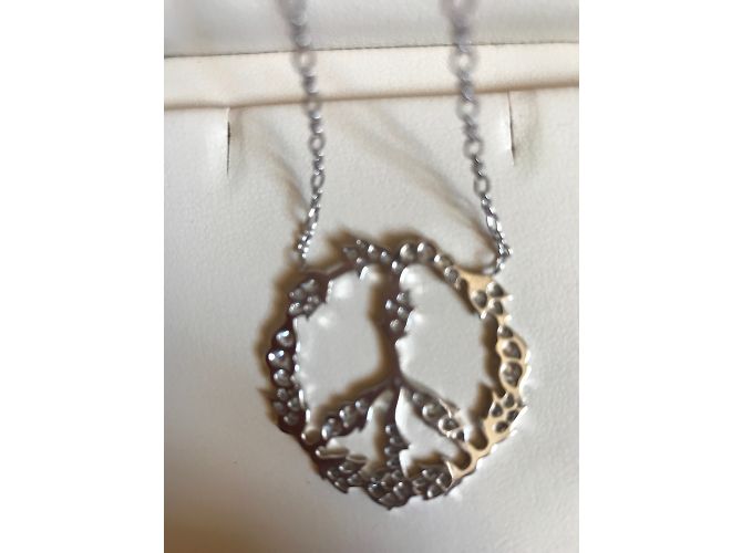 Stone Peace and Love Halskette aus 18K Weißgold und Diamanten Silber - Ansicht 5
