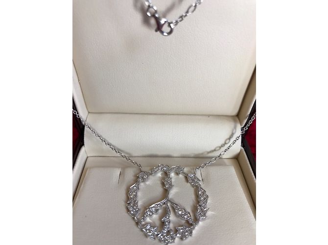 Stone Peace and Love Halskette aus 18K Weißgold und Diamanten Silber - Ansicht 6