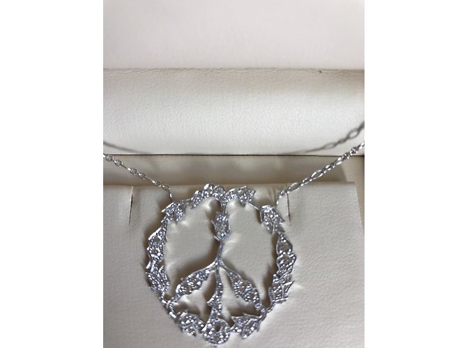 Stone Peace and Love Halskette aus 18K Weißgold und Diamanten Silber - Ansicht 7