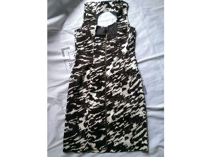 Vestido Michael Kors Sin Mangas Cuello Halter Marrón Beige Castaño - vista 4