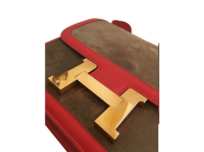 Hermès Hermes Constance 24cm Borsa in pelle scamosciata con hardware in oro rosa Rosso D'oro Castagno - vista 2