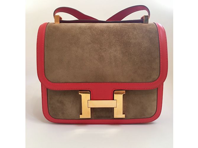 Hermès Hermes Constance 24cm Borsa in pelle scamosciata con hardware in oro rosa Rosso D'oro Castagno - vista 12