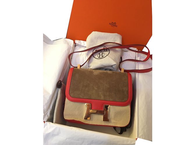 Hermès Hermes Constance 24cm Borsa in pelle scamosciata con hardware in oro rosa Rosso D'oro Castagno - vista 13