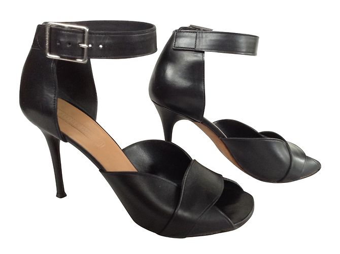 Sandali Céline in pelle nera con tacco 9cm Nero - vista 2