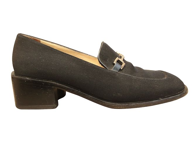 Mocassini Gucci neri in pelle e tessuto 38.5IT Nero - vista 2