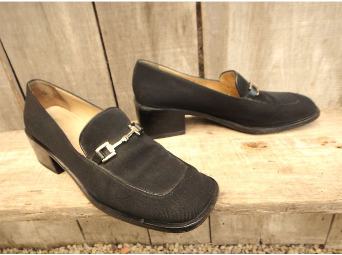 Mocassini Gucci neri in pelle e tessuto 38.5IT Nero - vista 3