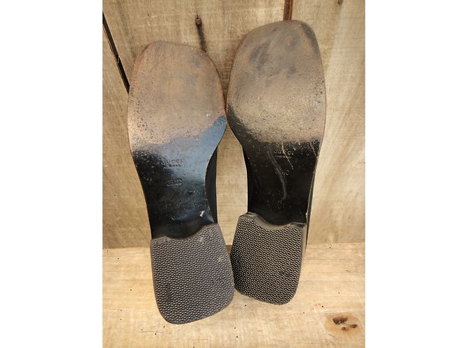 Mocassini Gucci neri in pelle e tessuto 38.5IT Nero - vista 6
