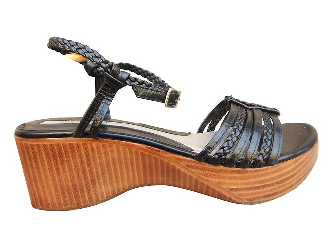 Sandali Stéphane Kelian in pelle intrecciata nera e legno Nero - vista 2