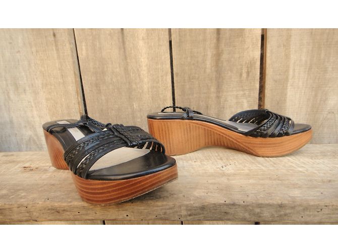 Sandali Stéphane Kelian in pelle intrecciata nera e legno Nero - vista 3