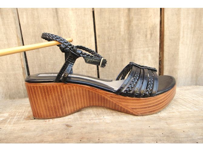 Sandali Stéphane Kelian in pelle intrecciata nera e legno Nero - vista 6