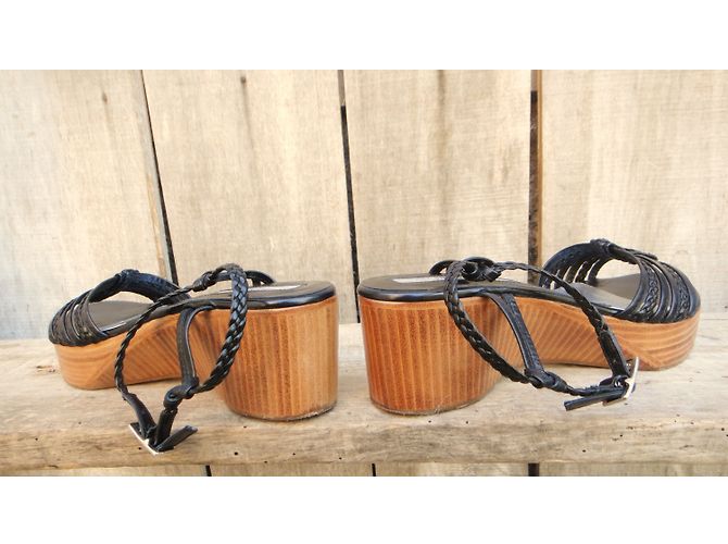 Sandali Stéphane Kelian in pelle intrecciata nera e legno Nero - vista 7