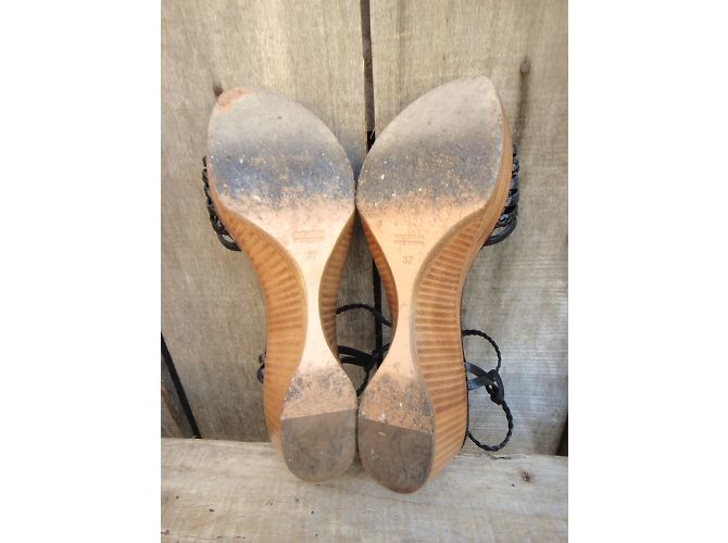 Sandali Stéphane Kelian in pelle intrecciata nera e legno Nero - vista 8