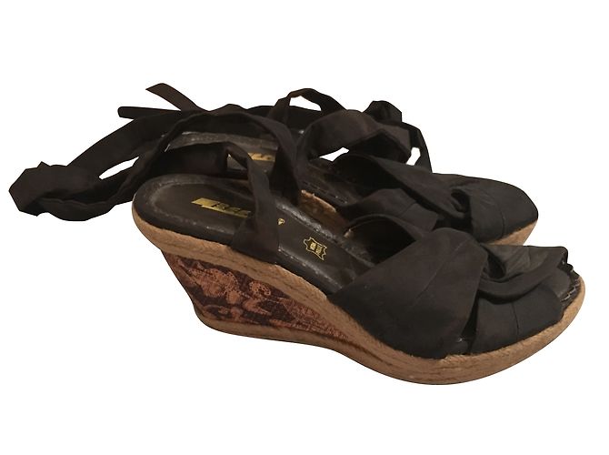 Autre Marque Sandali con zeppa Bee-Fly marrone scuro seta e pelle - vista 2