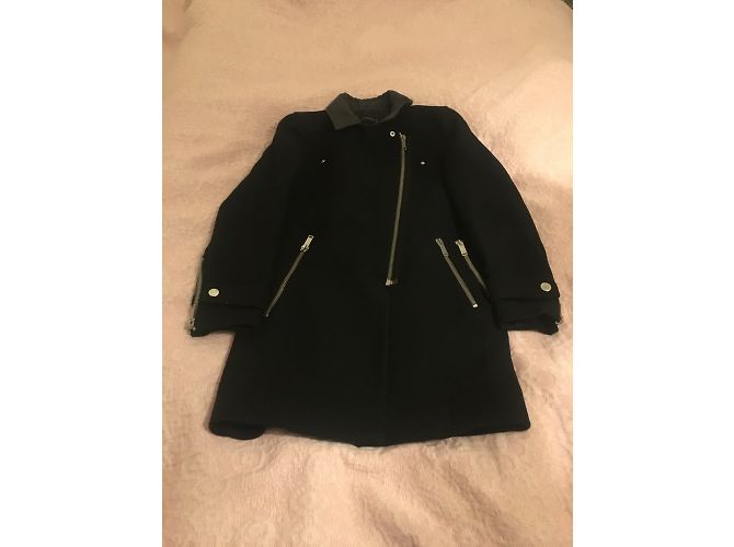 Abrigo Zara de lana y cuero negro - vista 5