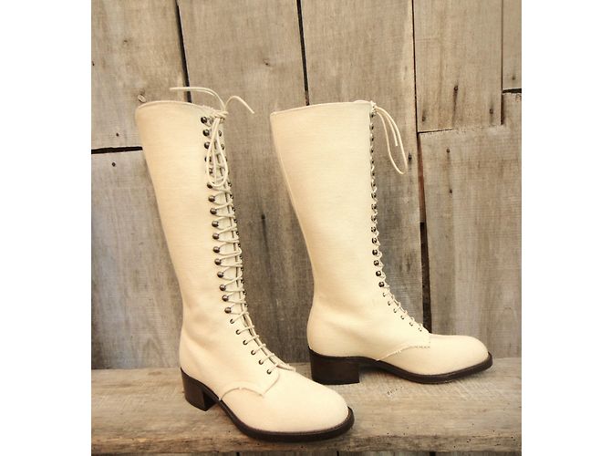 Free Lance Boots White Leather and Cloth Size 37 - view 4