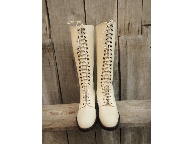 Free Lance Boots White Leather and Cloth Size 37 - view 5