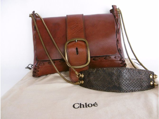 Chloé Chloe Couro Python Skin Flap Bolsa De Ombro - vista 8