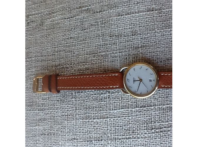 Relógio Hermès Arceau banhado a ouro e aço com pulseira de couro Marrom - vista 5