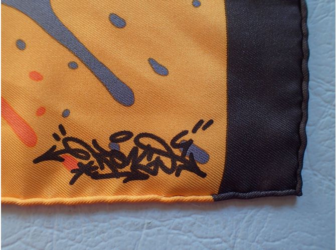 Hermès Seiden Schals Orange Dunkelbraun - Ansicht 5