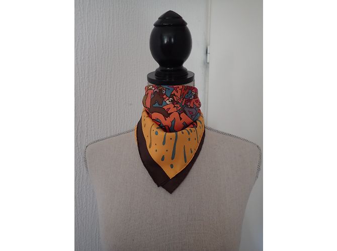 Hermès Seiden Schals Orange Dunkelbraun - Ansicht 7
