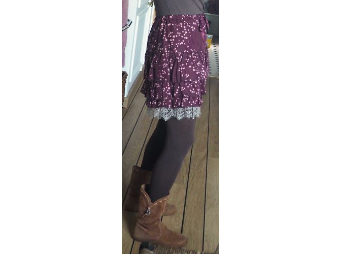 Falda One step rojo oscuro de algodón y seda con encaje gris talla 38 Burdeos - vista 6