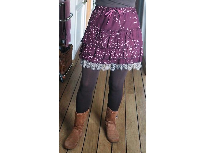 Falda One step rojo oscuro de algodón y seda con encaje gris talla 38 Burdeos - vista 7