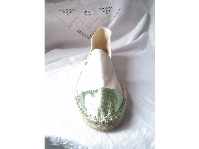 Autre Marque Espadrillas Ori & Occi in cotone bianco e pelle verde 41 - vista 4