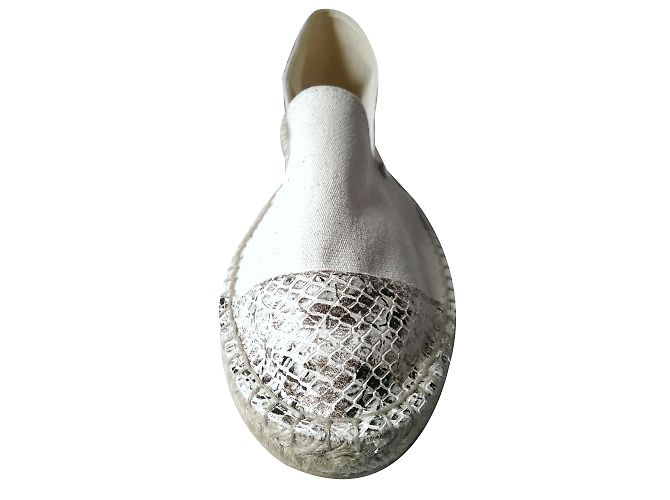 Autre Marque Espadrillas Ori & Occi in cotone bianco e pelle croco beige 41 Marrone - vista 2