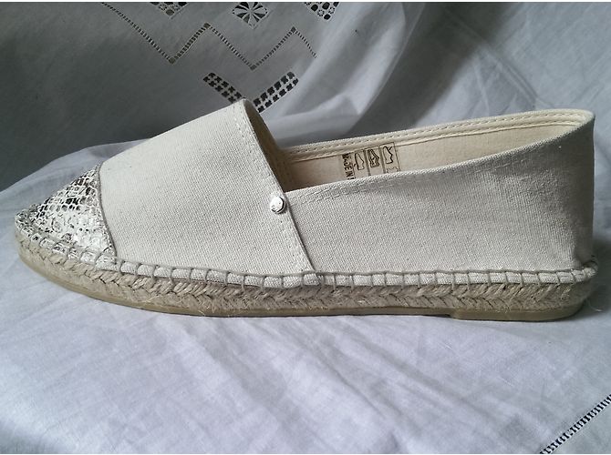 Autre Marque Espadrillas Ori & Occi in cotone bianco e pelle croco beige 41 Marrone - vista 3