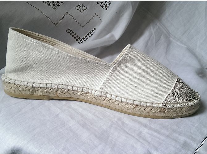 Autre Marque Espadrillas Ori & Occi in cotone bianco e pelle croco beige 41 Marrone - vista 4