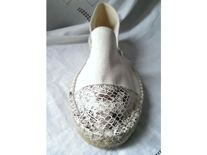 Autre Marque Espadrillas Ori & Occi in cotone bianco e pelle croco beige 41 Marrone - vista 5