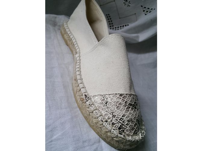 Autre Marque Espadrillas Ori & Occi in cotone bianco e pelle croco beige 41 Marrone - vista 6