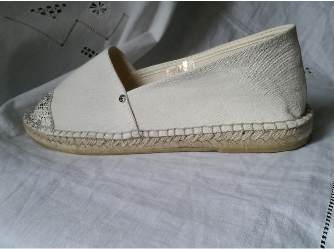 Autre Marque Espadrillas Ori & Occi in cotone bianco e pelle croco beige 41 Marrone - vista 7